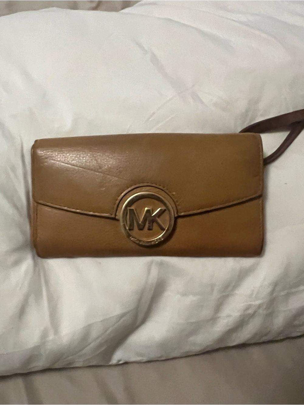 Michael Kors Caramel Leather MK Logo Wristlet Clutch
